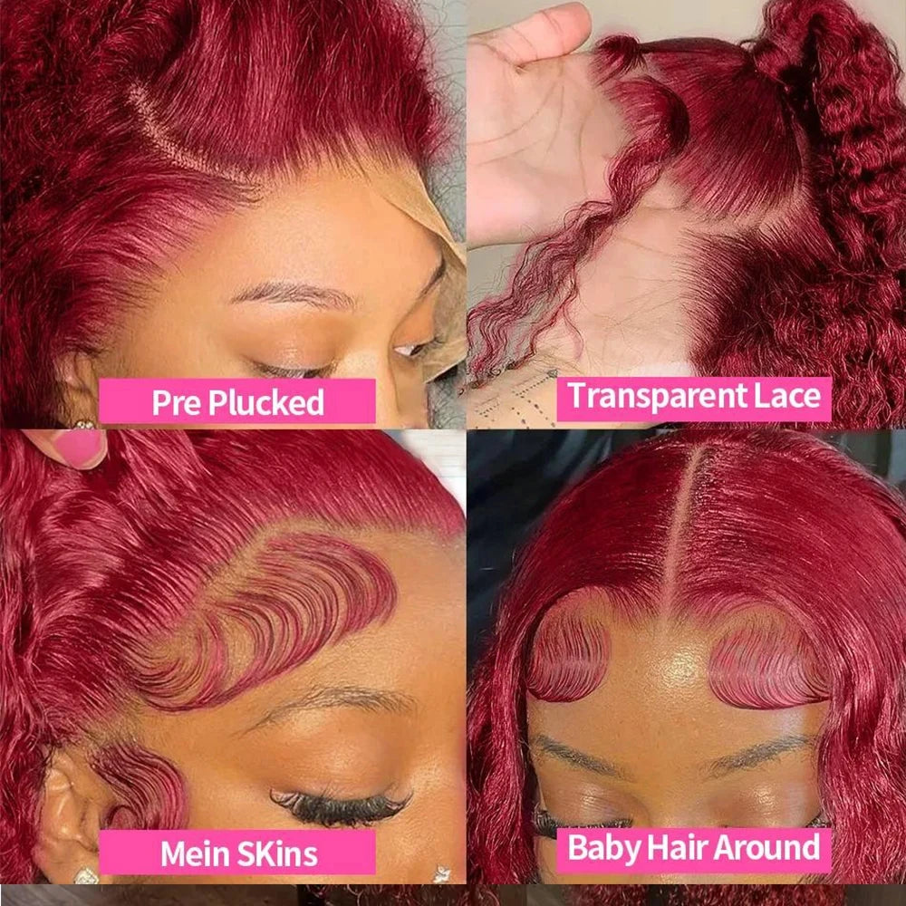 Colored Burgundy Hd Lace Frontal Human Hair