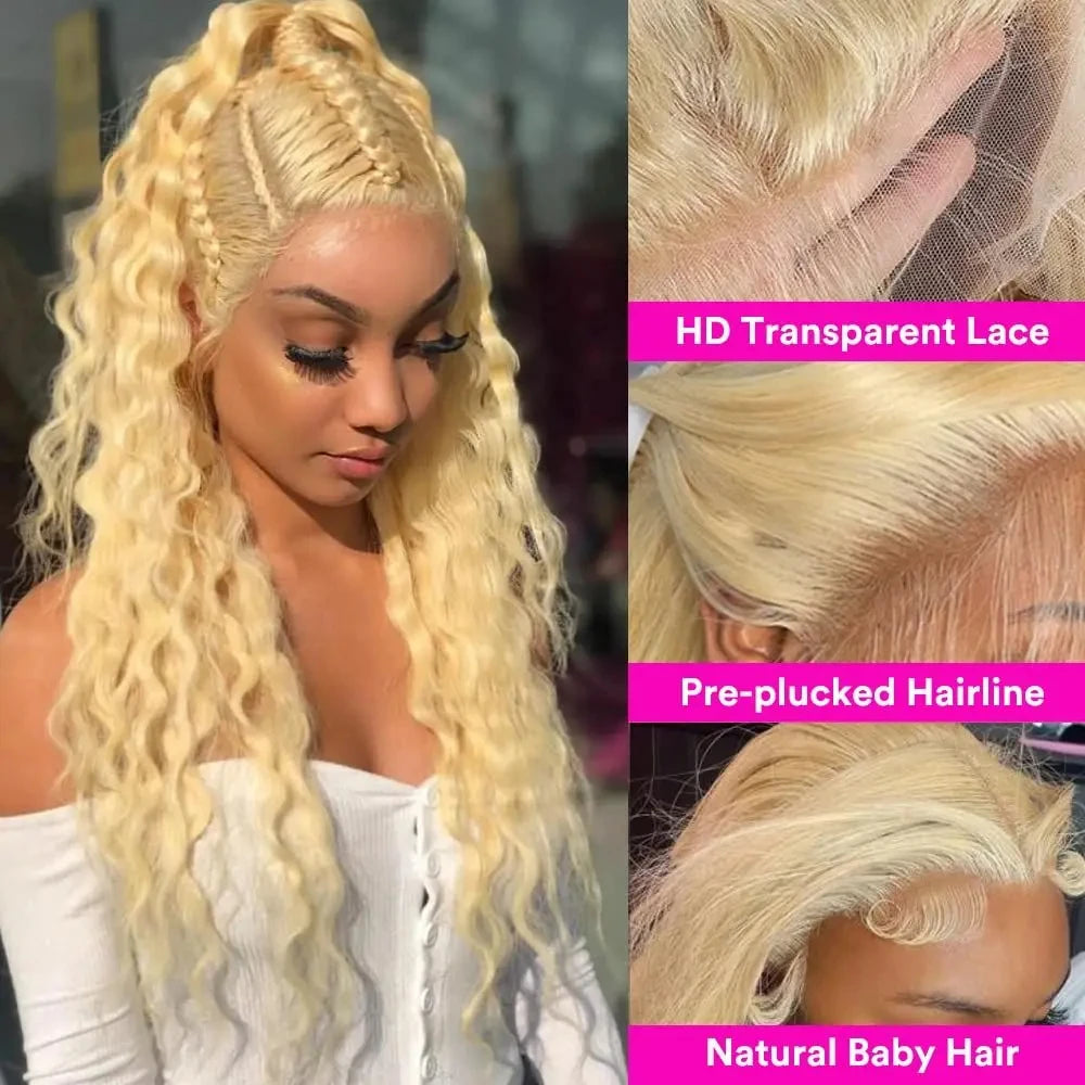 Curly blonde human hair lace frontal wig