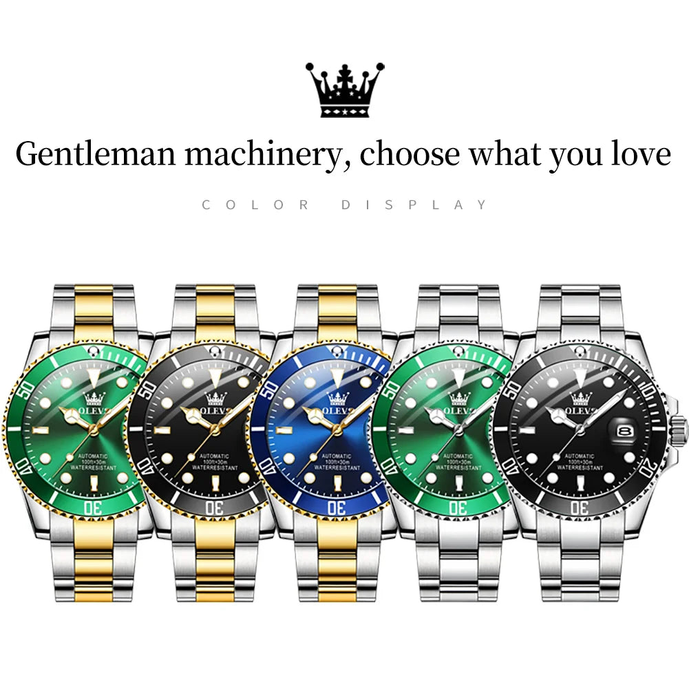 OLEVS 6650 Men Watch Classic Original Automatic Mechanical Watch For Man Zircon Scale Waterproof LuminousReloj