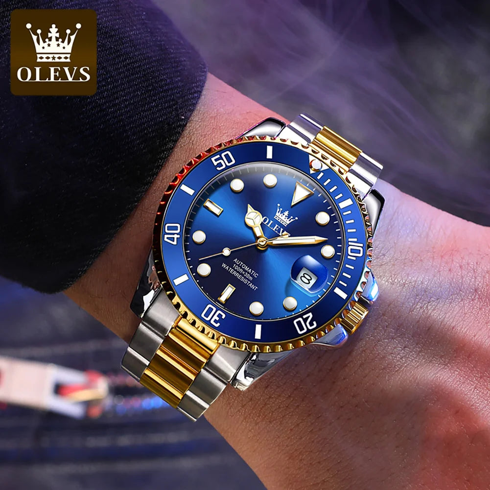 OLEVS 6650 Men Watch Classic Original Automatic Mechanical Watch For Man Zircon Scale Waterproof LuminousReloj