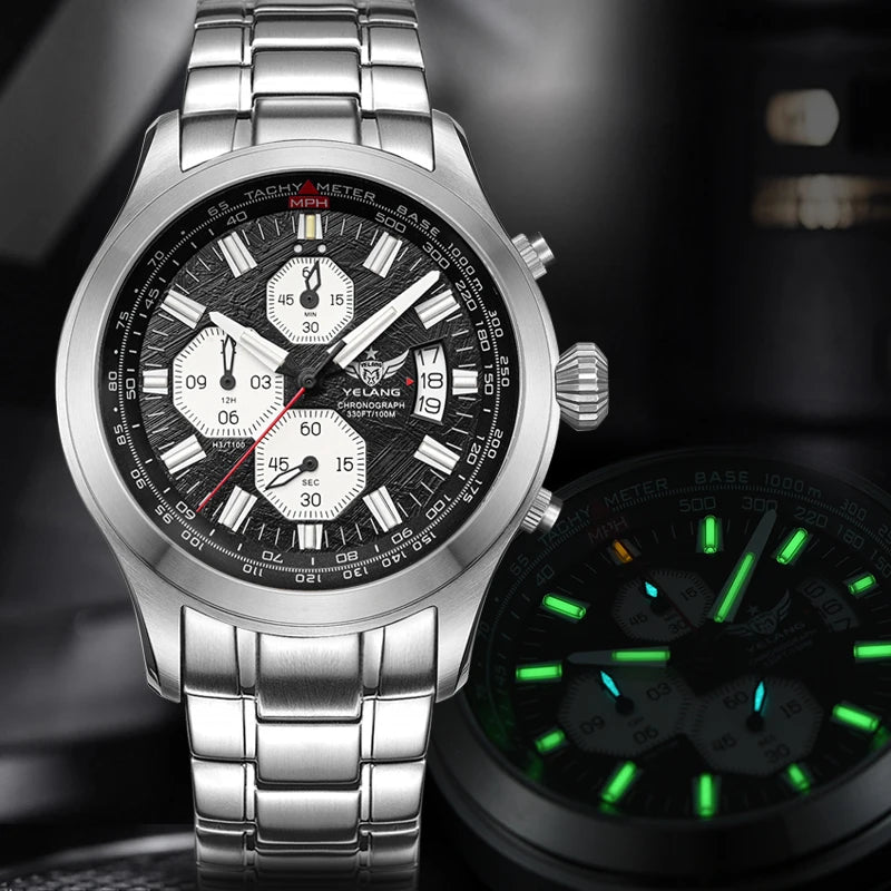Yelang Watch For MAN Three Eyes Six Needles Quartz Watch Japan OS00 Movement Diving Watch 100M Professional Waterproof Reljo
