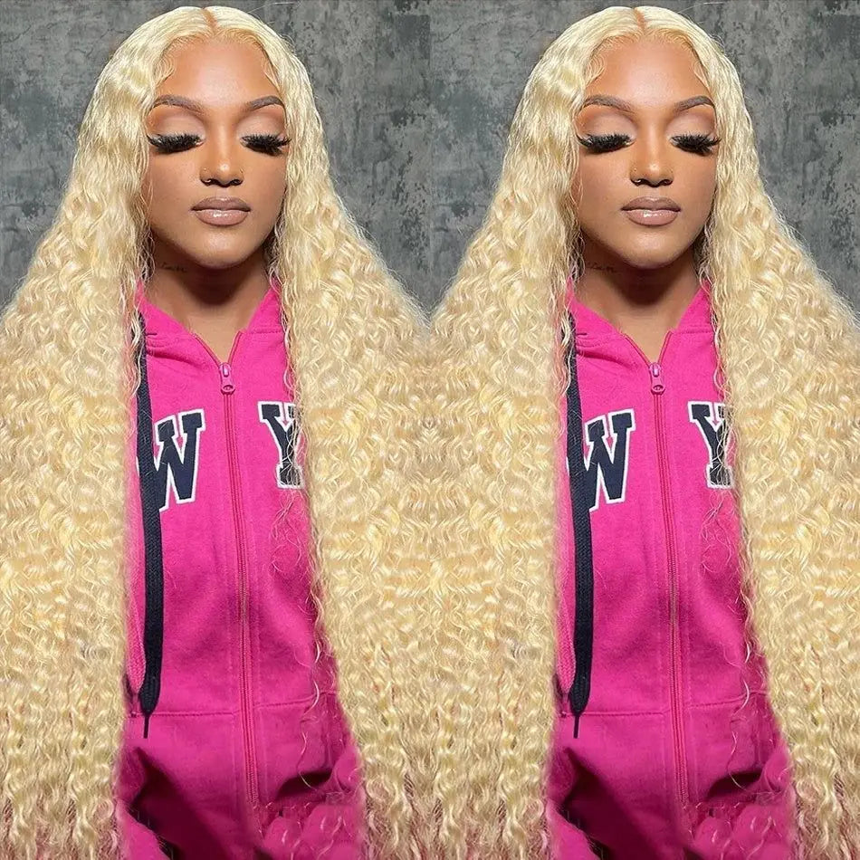 Curly blonde human hair lace frontal wig