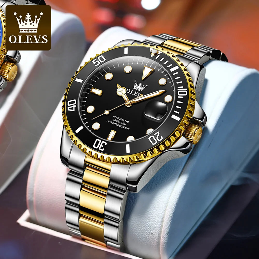 OLEVS 6650 Men Watch Classic Original Automatic Mechanical Watch For Man Zircon Scale Waterproof LuminousReloj