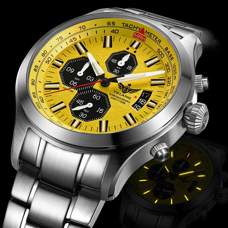 Yelang Watch For MAN Three Eyes Six Needles Quartz Watch Japan OS00 Movement Diving Watch 100M Professional Waterproof Reljo