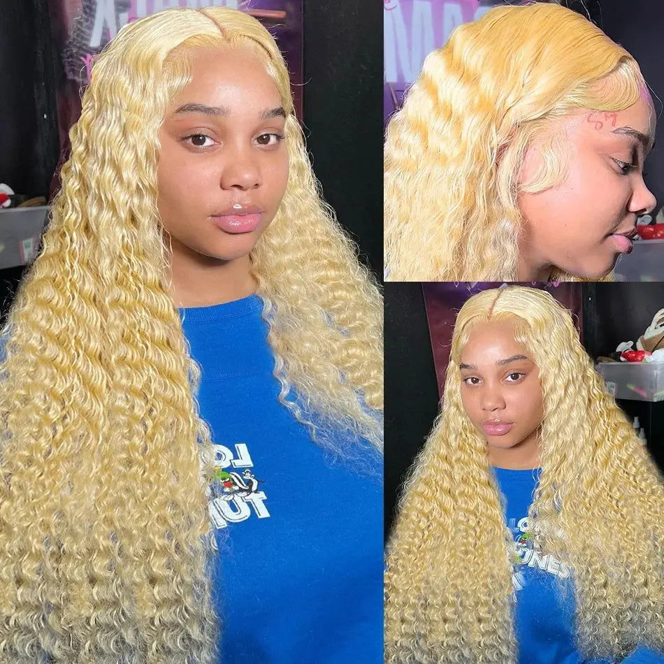 Curly blonde human hair lace frontal wig