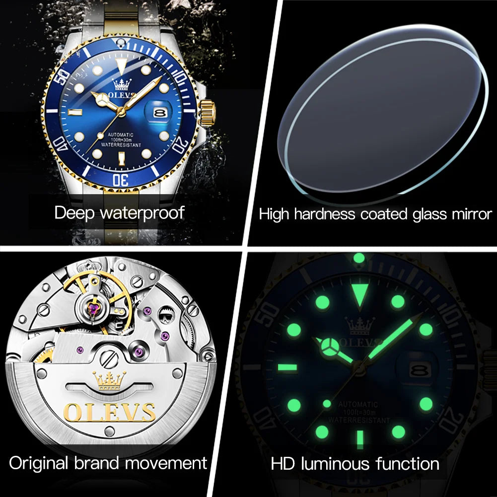 OLEVS 6650 Men Watch Classic Original Automatic Mechanical Watch For Man Zircon Scale Waterproof LuminousReloj