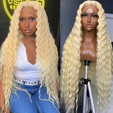 Curly blonde human hair lace frontal wig