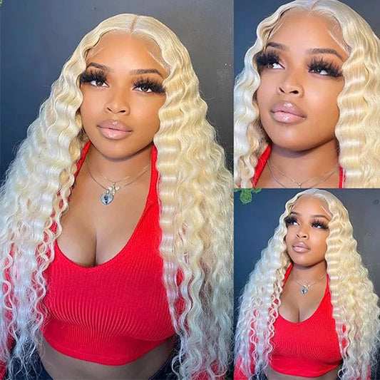 Curly blonde human hair lace frontal wig