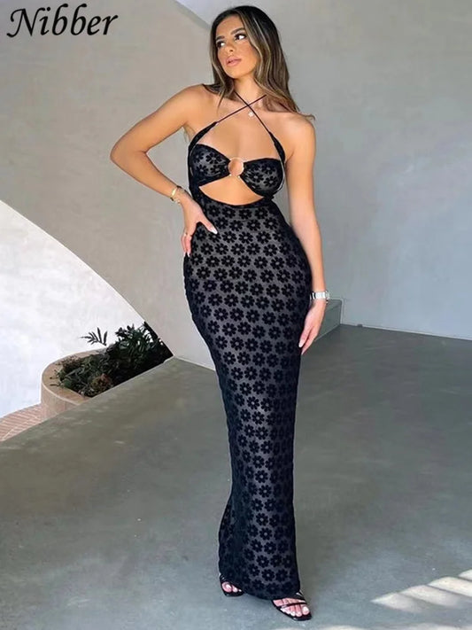Solid Color Hanging Neck Maxi Dress Sexy