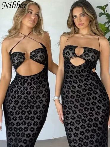 Solid Color Hanging Neck Maxi Dress Sexy