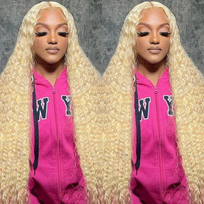 Curly blonde human hair lace frontal wig