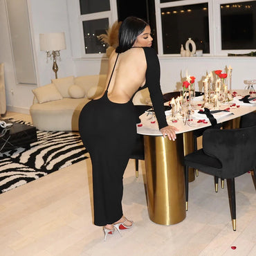 Sexy Backless Long Sleeve Bodycon Dress Women